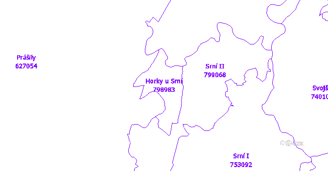 Katastrální mapa Horky u Srní - přehledová mapa katastrálního území