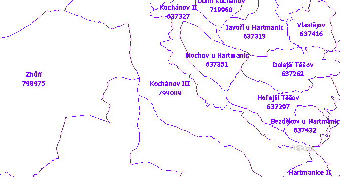 Katastrální mapa Kochánov III - přehledová mapa katastrálního území