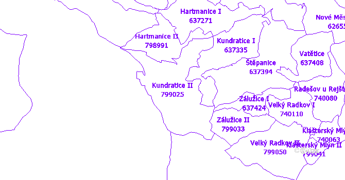 Katastrální mapa Kundratice II - přehledová mapa katastrálního území