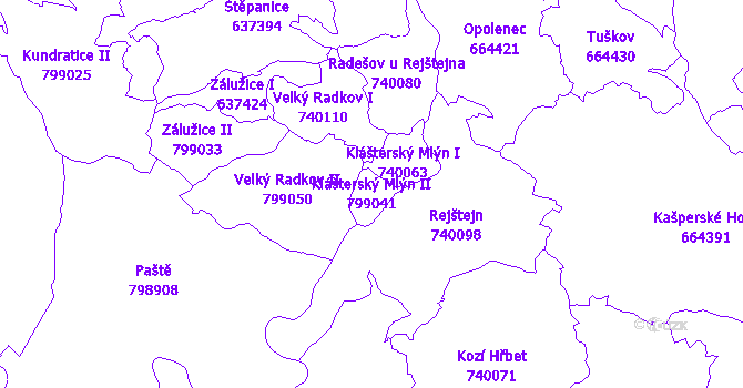 Katastrální mapa Klášterský Mlýn II - přehledová mapa katastrálního území