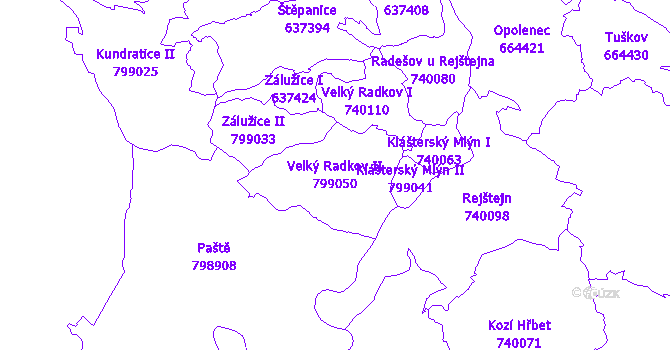 Katastrální mapa Velký Radkov II - přehledová mapa katastrálního území