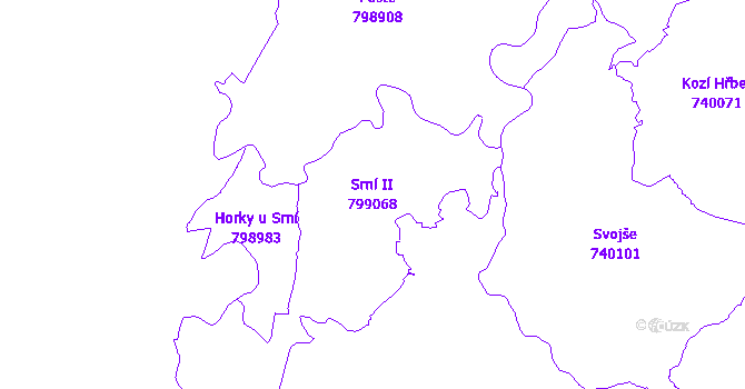 Katastrální mapa Srní II - přehledová mapa katastrálního území