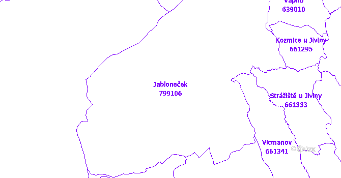 Katastrální mapa Jabloneček - přehledová mapa katastrálního území