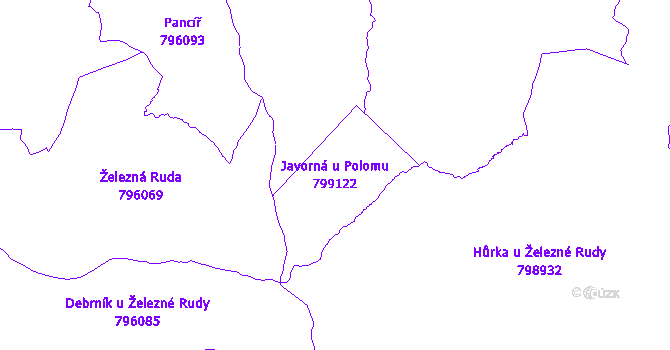 Katastrální mapa Javorná u Polomu - přehledová mapa katastrálního území