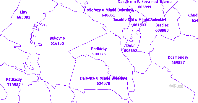 Katastrální mapa Podlázky - přehledová mapa katastrálního území