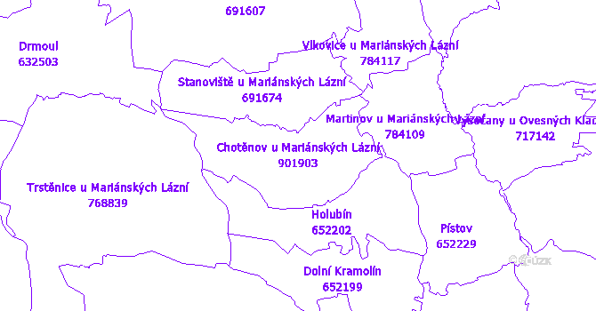 Katastrální mapa Chotěnov u Mariánských Lázní - přehledová mapa katastrálního území