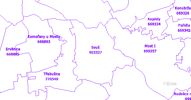 Katastrální mapa Souš - přehledová mapa katastrálního území