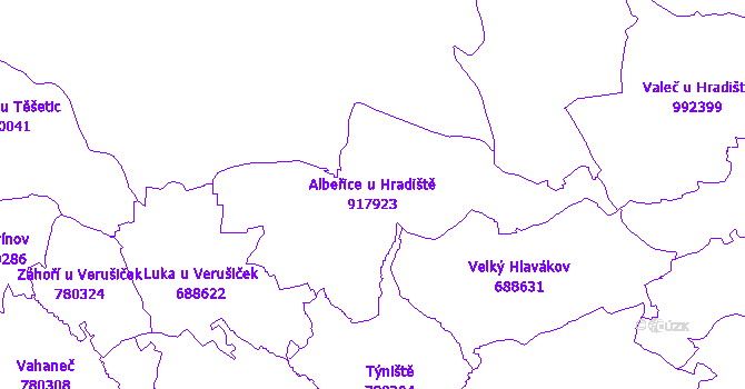 Katastrální mapa Albeřice u Hradiště - přehledová mapa katastrálního území