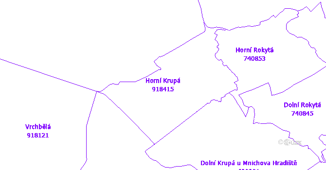 Katastrální mapa Horní Krupá - přehledová mapa katastrálního území
