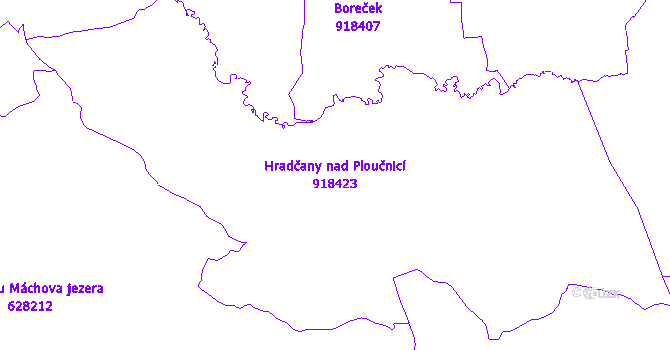Katastrální mapa Hradčany nad Ploučnicí - přehledová mapa katastrálního území