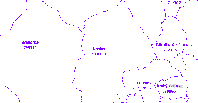 Katastrální mapa Náhlov - přehledová mapa katastrálního území