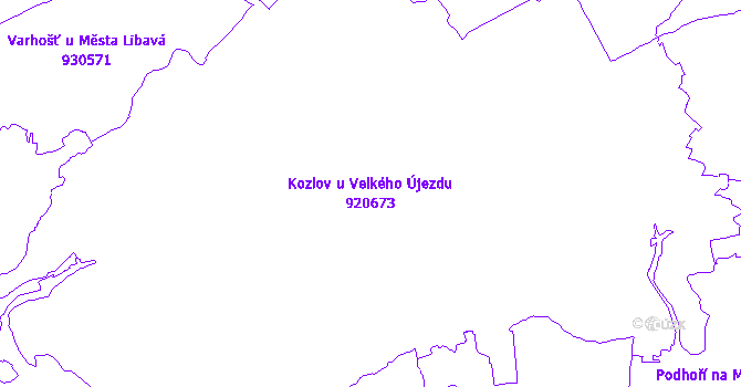 Katastrální mapa Kozlov u Velkého Újezdu - přehledová mapa katastrálního území