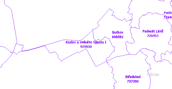 Katastrální mapa Kozlov u Velkého Újezdu I - přehledová mapa katastrálního území