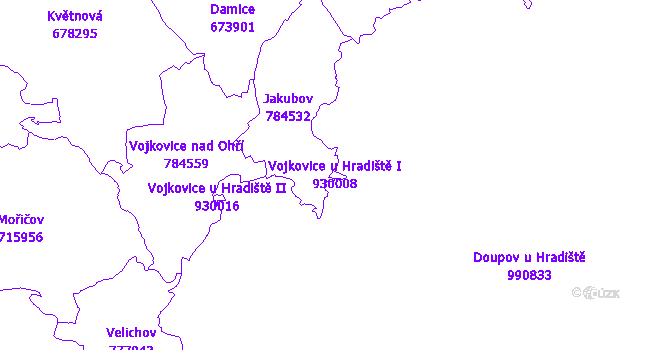 Katastrální mapa Vojkovice u Hradiště I - přehledová mapa katastrálního území