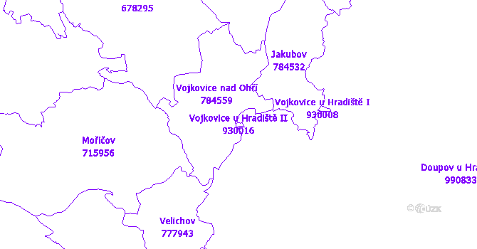 Katastrální mapa Vojkovice u Hradiště II - přehledová mapa katastrálního území