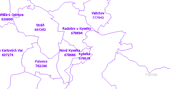 Katastrální mapa Kyselka u Hradiště - přehledová mapa katastrálního území