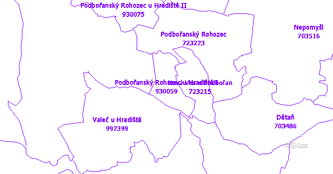 Katastrální mapa Podbořanský Rohozec u Hradiště I - přehledová mapa katastrálního území