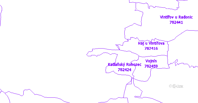 Katastrální mapa Radonice u Hradiště - přehledová mapa katastrálního území