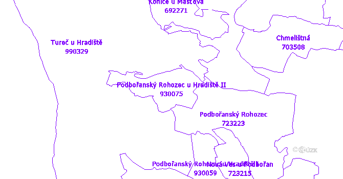 Katastrální mapa Podbořanský Rohozec u Hradiště II - přehledová mapa katastrálního území