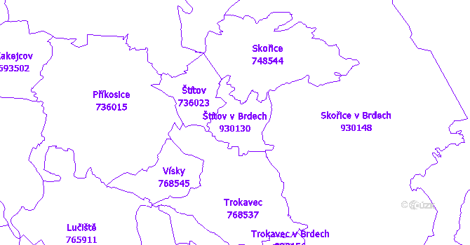Katastrální mapa Štítov v Brdech - přehledová mapa katastrálního území