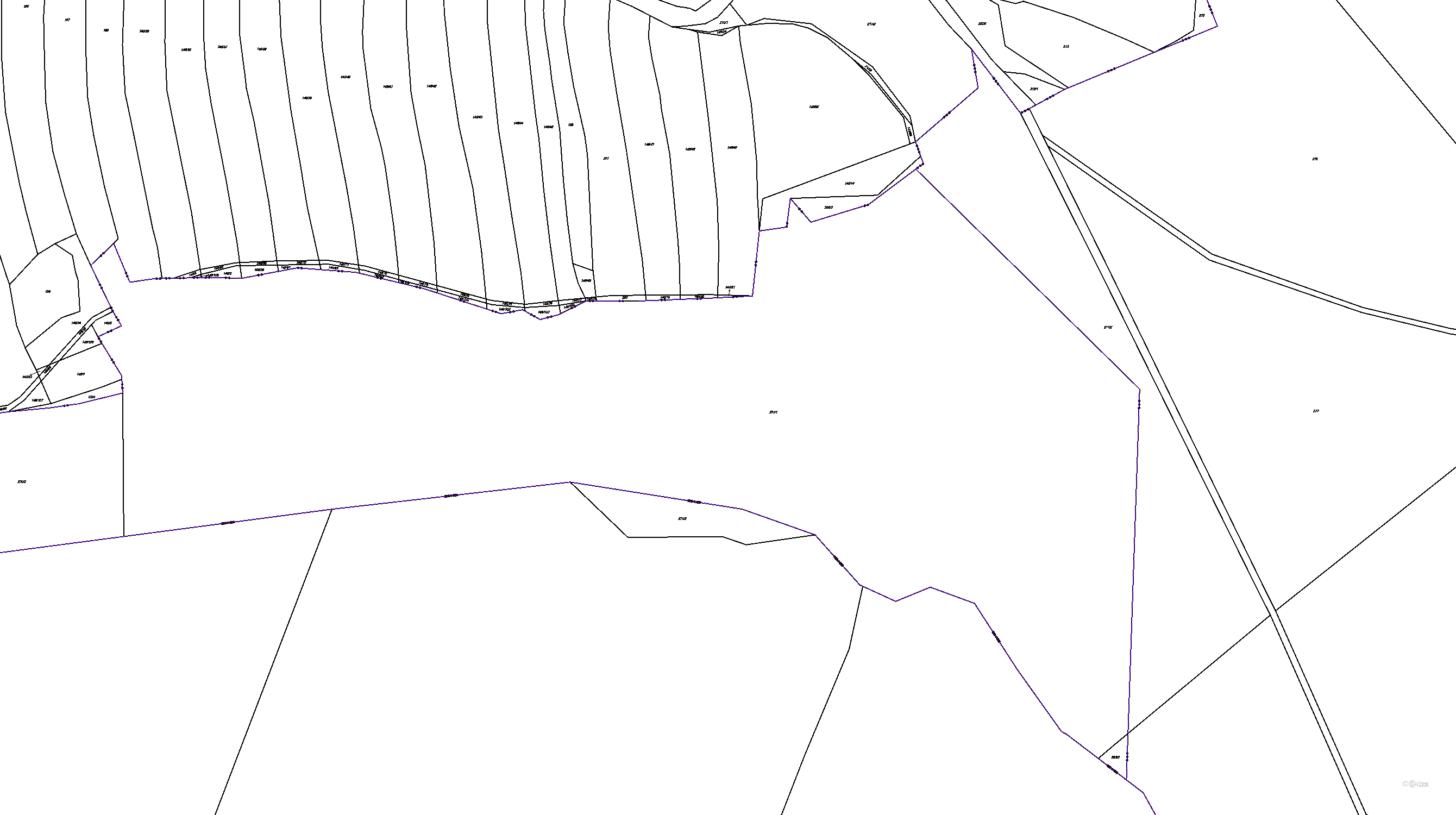 Katastrální mapa pozemků a čísla parcel Trokavec v Brdech