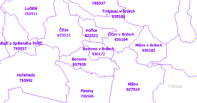Katastrální mapa Borovno v Brdech - přehledová mapa katastrálního území
