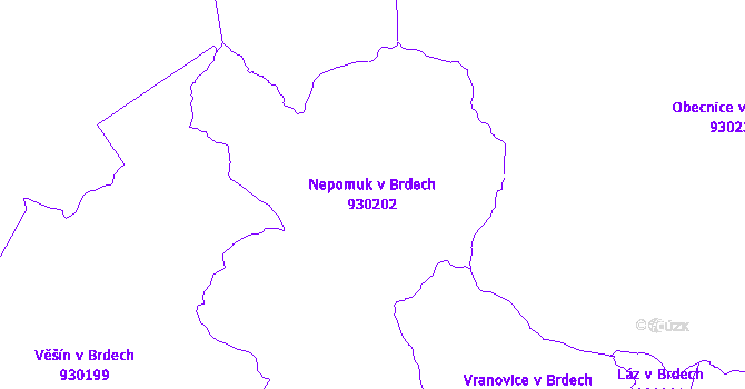 Katastrální mapa Nepomuk v Brdech - přehledová mapa katastrálního území