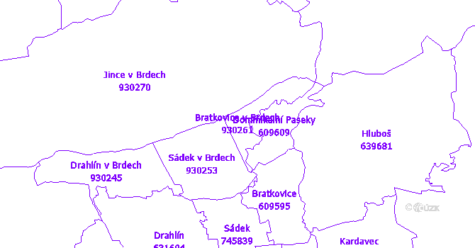 Katastrální mapa Bratkovice v Brdech - přehledová mapa katastrálního území