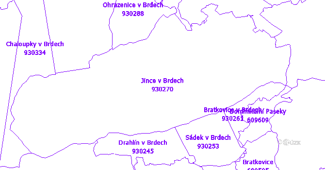 Katastrální mapa Jince v Brdech - přehledová mapa katastrálního území