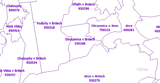 Katastrální mapa Ohrazenice v Brdech - přehledová mapa katastrálního území
