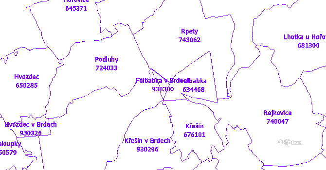 Katastrální mapa Felbabka v Brdech - přehledová mapa katastrálního území