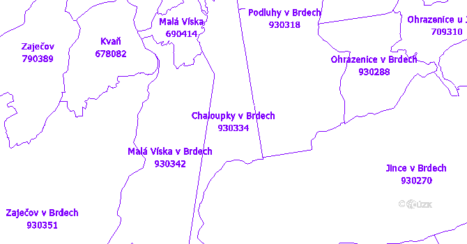 Katastrální mapa Chaloupky v Brdech - přehledová mapa katastrálního území