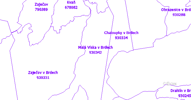 Katastrální mapa Malá Víska v Brdech - přehledová mapa katastrálního území