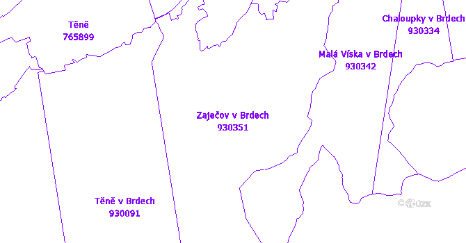 Katastrální mapa Zaječov v Brdech - přehledová mapa katastrálního území