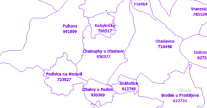 Katastrální mapa Chaloupky u Otaslavic - přehledová mapa katastrálního území