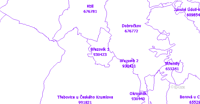 Katastrální mapa Březovík 1 - přehledová mapa katastrálního území