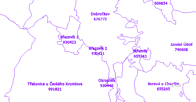Katastrální mapa Březovík 2 - přehledová mapa katastrálního území