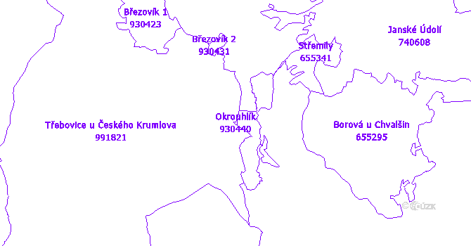 Katastrální mapa Okrouhlík - přehledová mapa katastrálního území