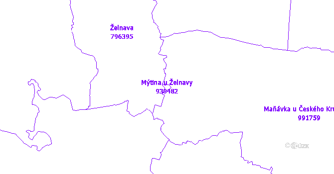 Katastrální mapa Mýtina u Želnavy - přehledová mapa katastrálního území