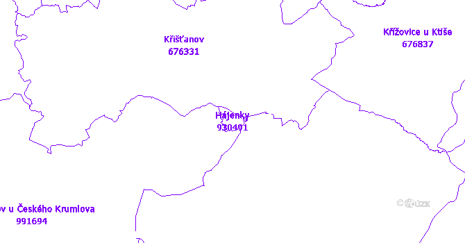 Katastrální mapa Hájenky - přehledová mapa katastrálního území