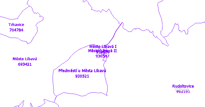 Katastrální mapa Město Libavá II - přehledová mapa katastrálního území