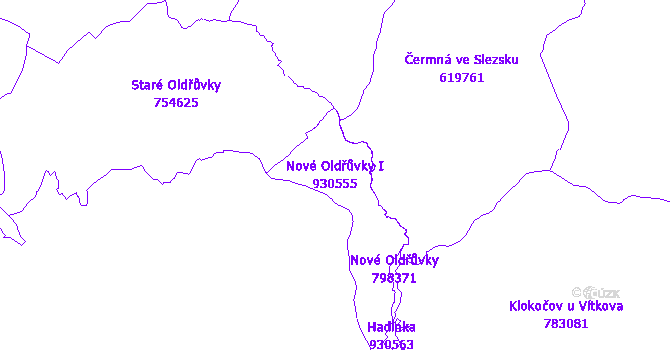 Katastrální mapa Nové Oldřůvky I - přehledová mapa katastrálního území