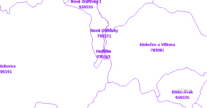 Katastrální mapa Hadinka - přehledová mapa katastrálního území