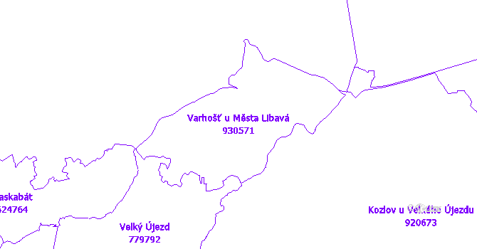 Katastrální mapa Varhošť u Města Libavá - přehledová mapa katastrálního území