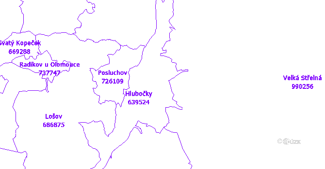 Katastrální mapa Hlubočky II - přehledová mapa katastrálního území