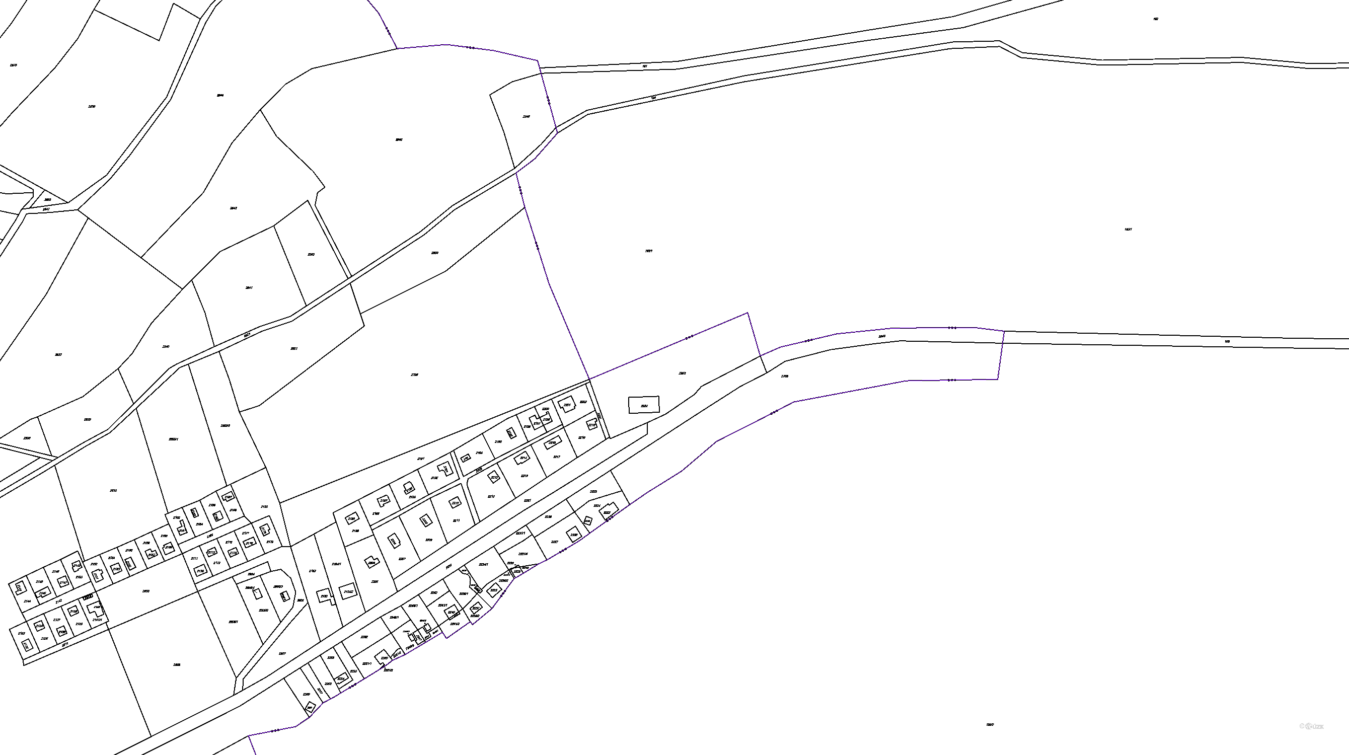 Katastrální mapa pozemků a čísla parcel Hlubočky III