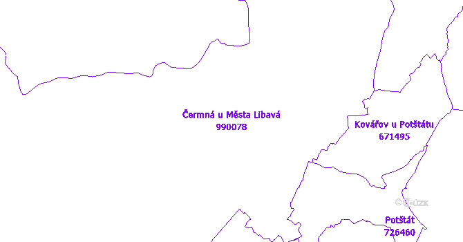 Katastrální mapa Čermná u Města Libavá - přehledová mapa katastrálního území