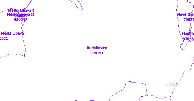 Katastrální mapa Rudoltovice - přehledová mapa katastrálního území