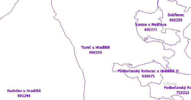 Katastrální mapa Tureč u Hradiště - přehledová mapa katastrálního území
