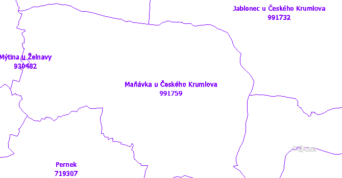 Katastrální mapa Maňávka u Českého Krumlova - přehledová mapa katastrálního území